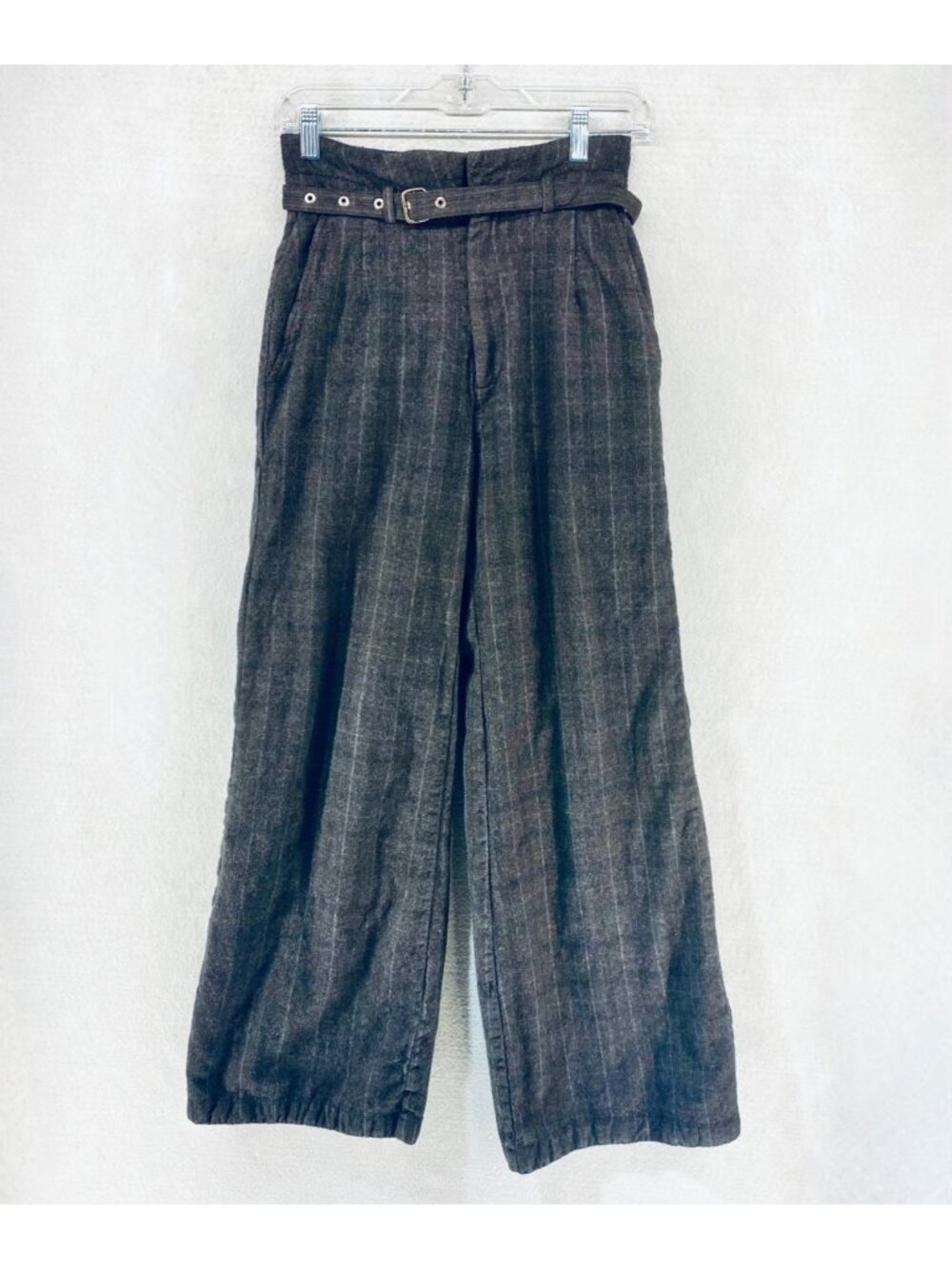 Reformation Pants Womens S Brown Wool Wide Leg Trousers Plaid Career